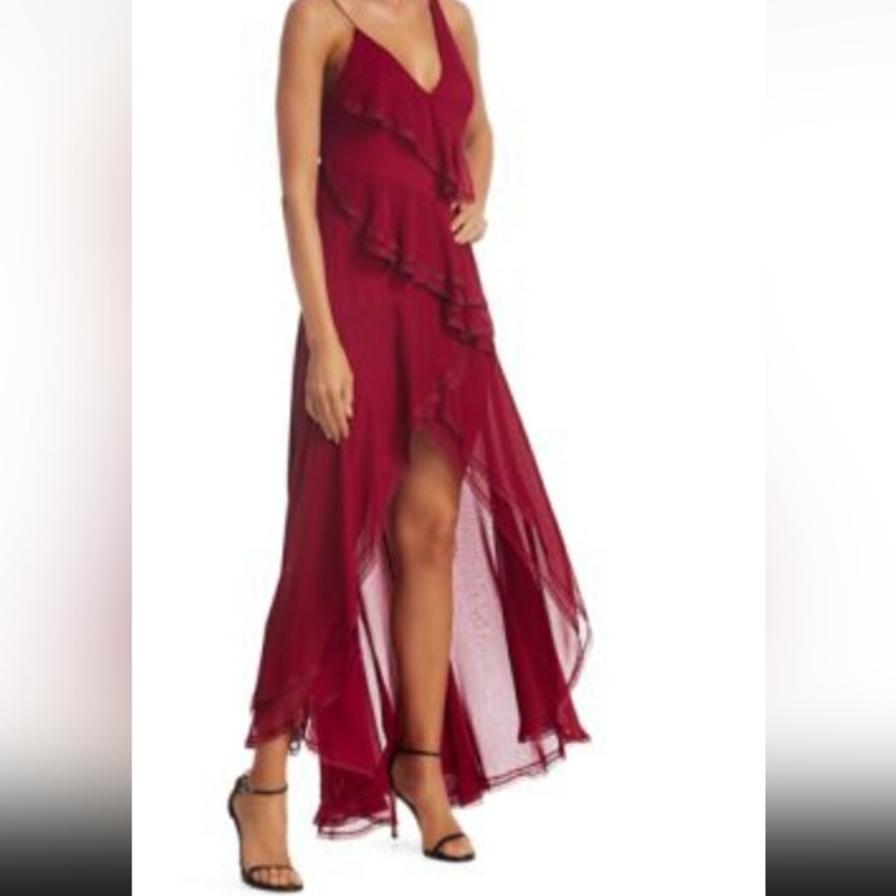 Alice + Olivia Burgundy Ruffle Midi Dress - Picture 2 of 9